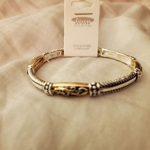 Beautiful Silver & Gold Stretch Bracelet with Scroll Design